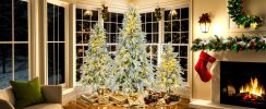7.5FT Pre-Lit Spruce Snow Flocked Christmas Tree, Artificial Hinged Xmas Tree with 350 Multi-Color LED Lights, 8 Flashing Modes &1389 Snow Branch Tips