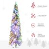 Tall Prelit Pencil Artificial Christmas Tree Holiday Décor with Snow Flocked Branches, Warm White or Colorful LED Lights, Downswept Shape