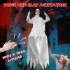 Scary Halloween Decorations Outdoor, Halloween Hanging Swinging Doll Girl with Sound & Slap Activated, Light Up Eyes Creepy Sound Expressions