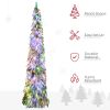 Tall Prelit Pencil Artificial Christmas Tree Holiday Décor with Snow Flocked Branches, Warm White or Colorful LED Lights, Downswept Shape