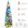 Tall Prelit Pencil Artificial Christmas Tree Holiday Décor with Snow Flocked Branches, Warm White or Colorful LED Lights, Downswept Shape