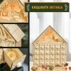 Christmas Advent Calendar, Light Up Wooden Holiday Decoration with 24 Countdown Drawers and LED Lights for Kids and Adults, Battery Operated, Natural