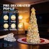 6ft Pop up Artificial Christmas Pine Tree with 150 Warm White Lights, Xmas Tree Holiday Party Decorations with Sturdy Metal Stand (Gold&Silver)