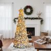 6ft Pop up Artificial Christmas Pine Tree with 150 Warm White Lights, Xmas Tree Holiday Party Decorations with Sturdy Metal Stand (Gold&Silver)
