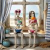 Summer Decorations Halloween Skeleton Statue - Collectible Figurines Summerween Couple with Dangling Leg Bikini Sunglass 7.5H in Perfect for Coastal T