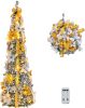 6ft Pop up Artificial Christmas Pine Tree with 150 Warm White Lights, Xmas Tree Holiday Party Decorations with Sturdy Metal Stand (Gold&Silver)