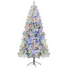 6FT Snow Flocked Christmas Tree, Pre-Lit Set with Tree & Garland & Wreath, Artificial Hinged Xmas Tree with Colorful LED Lights, 8 Lighting Modes