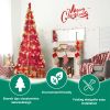 6FT Red Pop-Up Christmas Tree with 150 Warm White LED Lights, Ornaments Included – 4 Ribbons, Bow, Flowers, Snowflakes