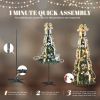 6ft Pop up Artificial Christmas Pine Tree with 150 Warm White Lights, Xmas Tree Holiday Party Decorations with Sturdy Metal Stand (Gold&Silver)