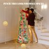6ft Pop up Artificial Christmas Pine Tree with 150 Warm White Lights, Xmas Tree Holiday Party Decorations with Sturdy Metal Stand (Gold&Silver)