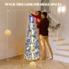 6ft Pop up Artificial Christmas Pine Tree with 150 Warm White Lights, Xmas Tree Holiday Party Decorations with Sturdy Metal Stand (Gold&Silver)