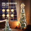 6ft Pop up Artificial Christmas Pine Tree with 150 Warm White Lights, Xmas Tree Holiday Party Decorations with Sturdy Metal Stand (Gold&Silver)