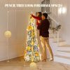 6ft Pop up Artificial Christmas Pine Tree with 150 Warm White Lights, Xmas Tree Holiday Party Decorations with Sturdy Metal Stand (Gold&Silver)