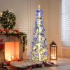 6ft Pop up Artificial Christmas Pine Tree with 150 Warm White Lights, Xmas Tree Holiday Party Decorations with Sturdy Metal Stand (Gold&Silver)