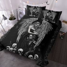 3 Pcs Of Dark Angel Skull Themed Printed Bedding Series Suitable For All Seasons (Option: King-Black)
