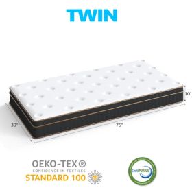 10 Inch Twin Mattress, Innerspring Mattress With Black Gold Trim & White Cover - Medium Firm Support, Breathable Design For Kids, Teens, Dorms & (Option: Defaulttitle)
