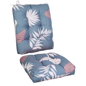 2Pcs Waterproof Rocking Chair Cushion Upper And Lower Back And Seat Sets With Non-Slip Ties Oxford Cloth Surface Polyester Filling Comfortable Fo (Option: BlueGreyLeaf)